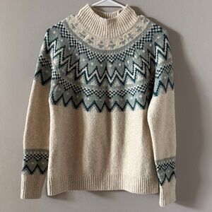 Max Studio Cozy Cream Green Nordic Patterned Sweater, Sz S
